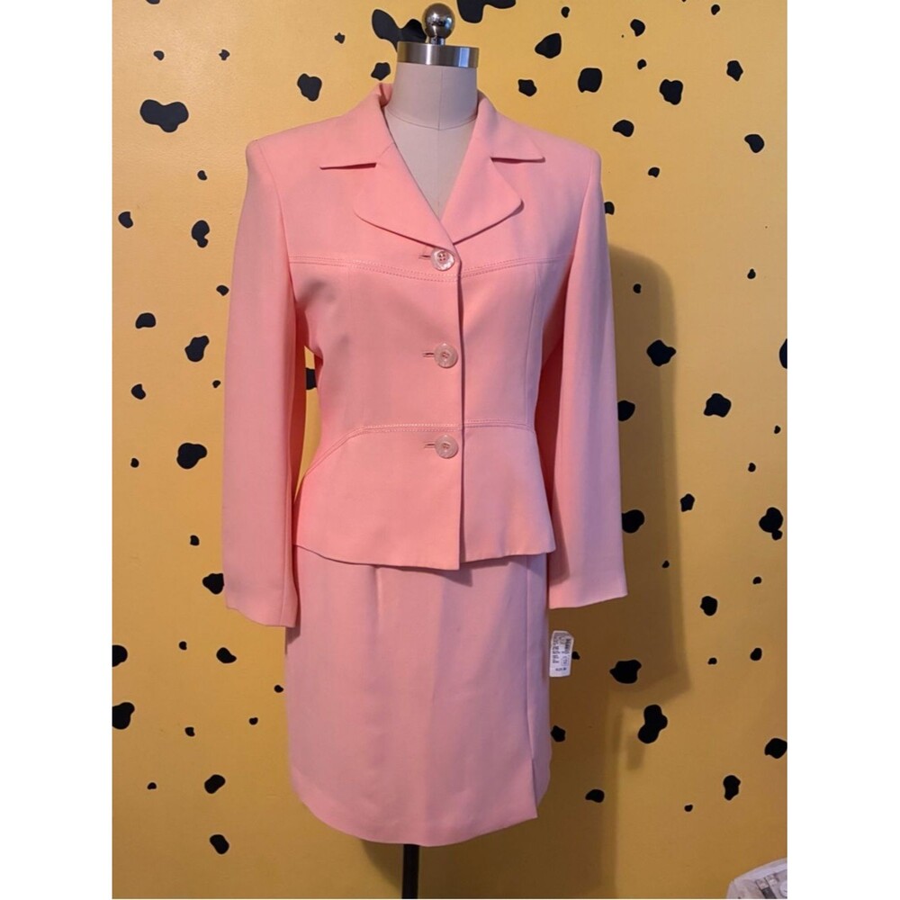 Vintage Peach Skirt Suit Set Gantos Size 12 2 Piece Blazer Pencil Skirt Church